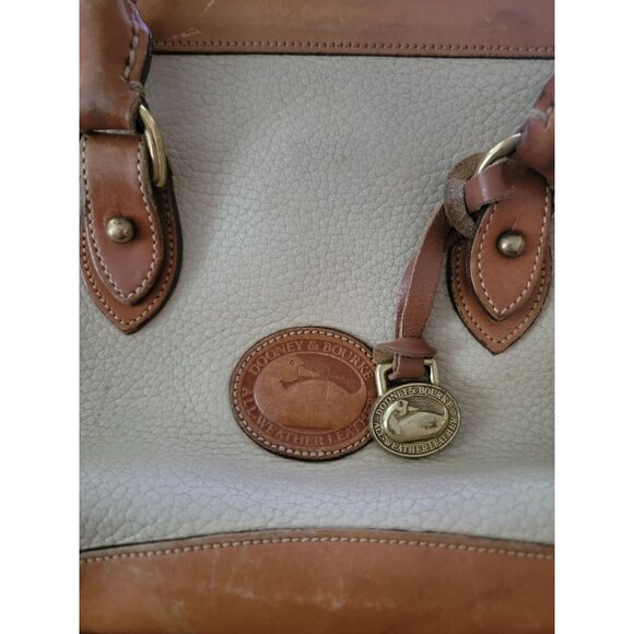 Vintage Dooney & Bourke Two Tone Taupe Saddle Pebbled Leather Satchel Bag - Picture 10 of 14